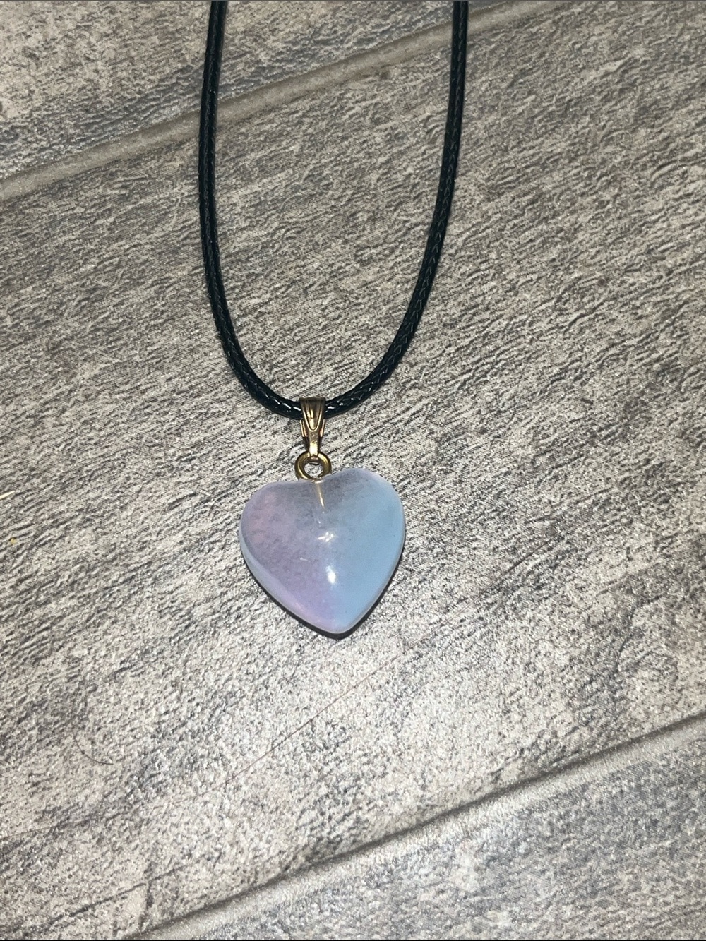 Heart Pendant Necklace in Soft Blue-Purple with Black Cord G